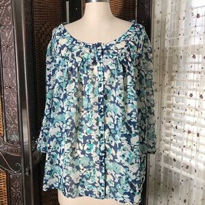 Elle Blue and Green Floral Blouse